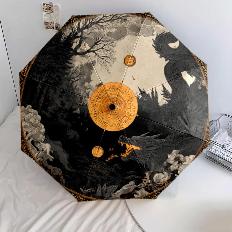 

Sun and Moon pattern, automatic folding umbrella, portable and foldable design, 8 ribs, a Christmas or birthday gift.
