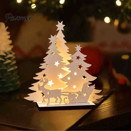 Warm Atmosphere Room Decor LED Wooden Christmas Tree Tabletop Decor, Glowing Hollow Light Up Seasonal Home Interior Accents Ornaments for Holiday