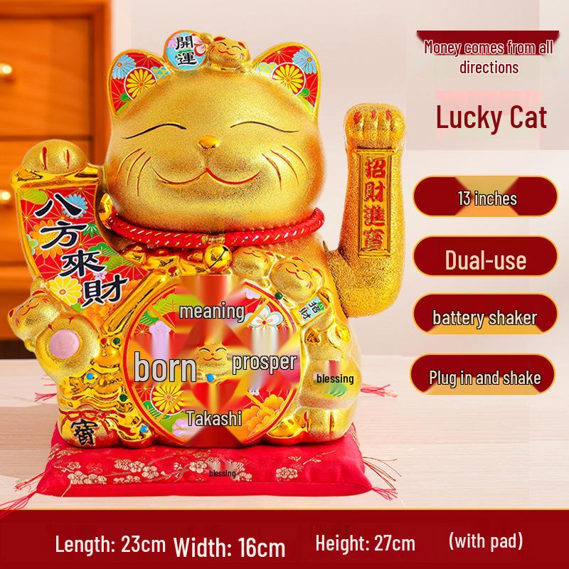 Ceramic Lucky Cat Figurine with Waving Hand – Customizable Gold Shop Gift for 2026 Opening Ceremony