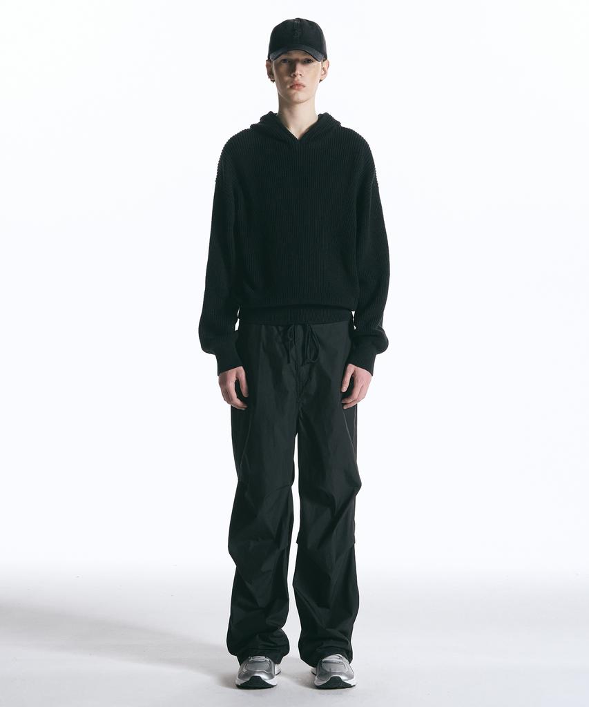 INSILENCE Linen Cotton Knit Hoodie Black