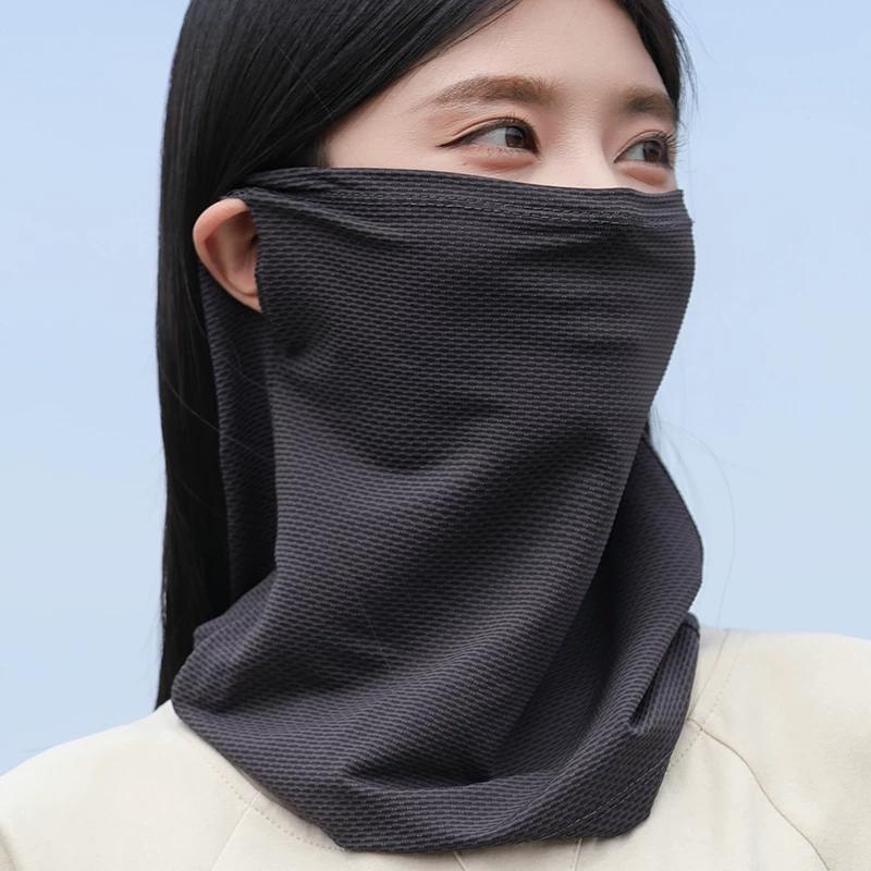 Summer Sun Protection Mask for Men and Women, Full Face and Neck Protection, Integrated Neck Veil, Sports Outdoor Headscarf, Ice Silk Neck Scarf