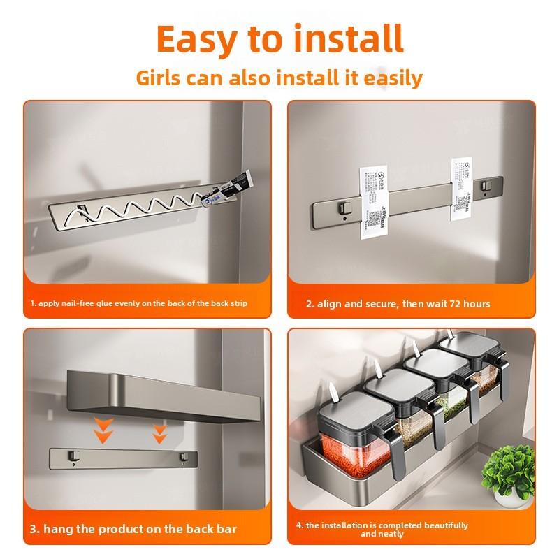 Modern Kitchen Wall Mount Spice Rack With Stainless Steel Shelves For Home Use