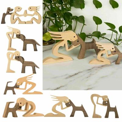 Handgeschnitzte Holz Unbemalt Hund Mensch Schnitzerei Figur Statue Unvollendet Geschenk