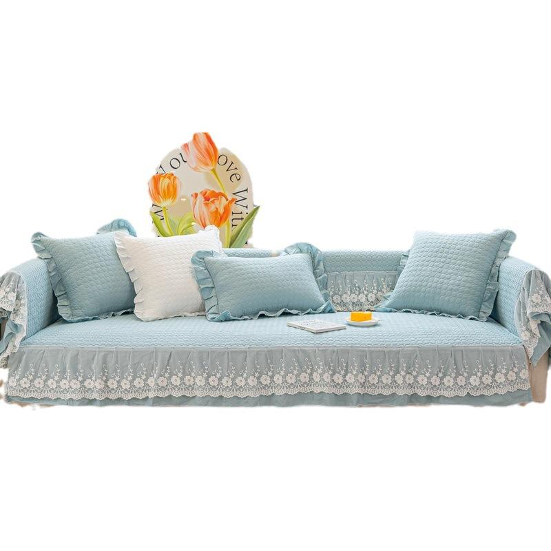 Princess Wind Cotton Sofa Cushion Universal Dopamine Pink Cotton Fabric Sofa Cushion Non-Slip Cover Towel