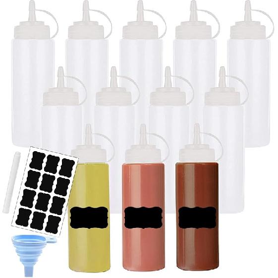 Squeeze Bottle Condiment Squeeze Bottles Plastic ketchup Squeeze Squirt bottle For Sauce, BBQ, Dressing, Paint, Workshop, Pancake Art Dispenser 12 8 OZ 12 PACK