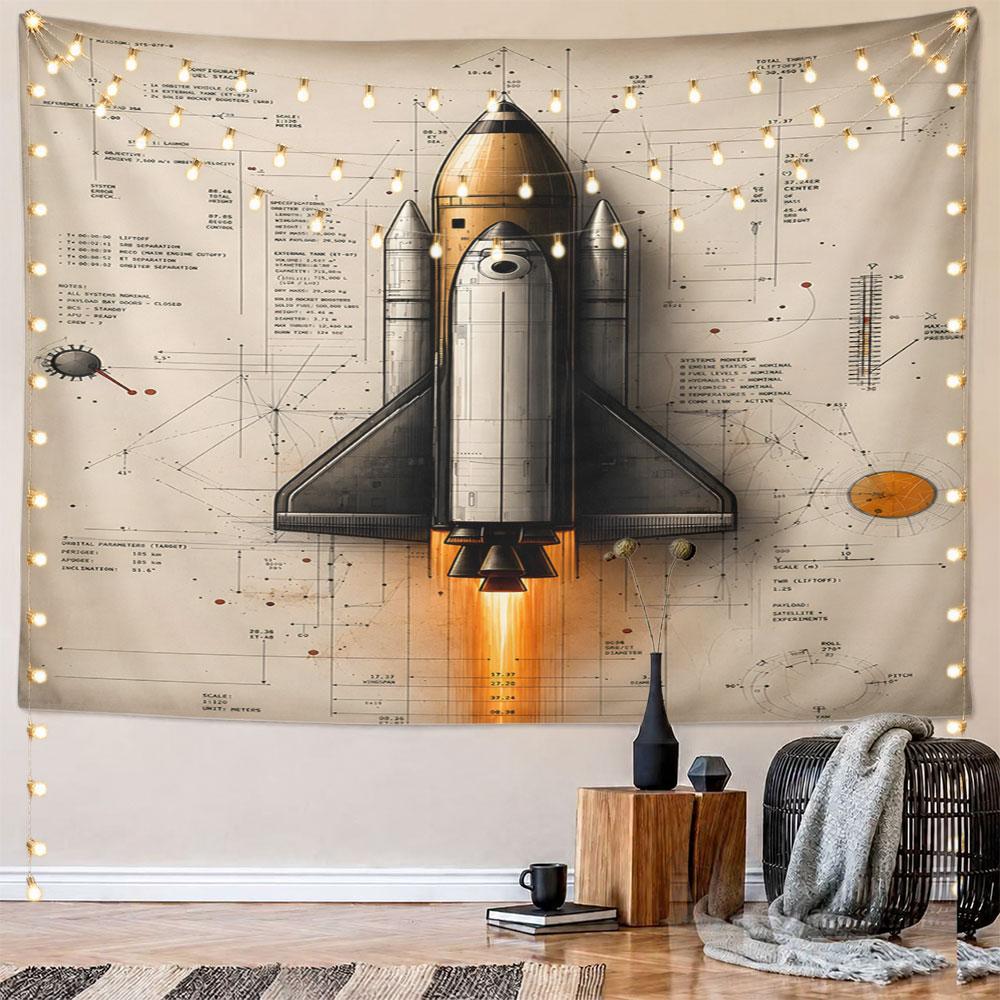 Space Shuttle Blueprint Art Design Pattern Wall Hanging Tapestry Decorative Tapestry Home Decor for Bedroom and Living Room