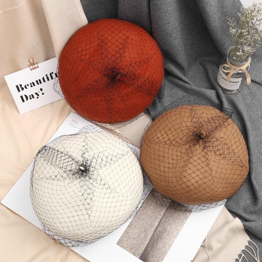 French Style Mesh Wool Beret Net Beanie Cap Elegant Painter Hat Women