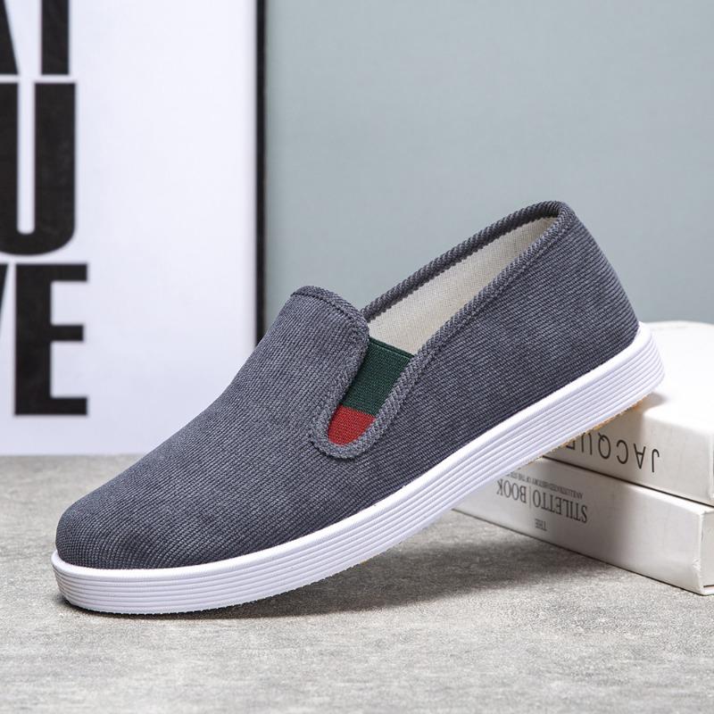 Old Beijing Cloth Shoes Men's Corduroy Board Shoes Non-slip and Wear-resistant One-pedal Trendy Versatile Men's Work Shoes
