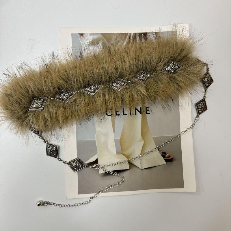 Women'S Plush Belt  Trend Y2K Girls Girdle Versatile Jeans Accessories Faux Fur Patchwork Belt
