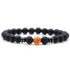 Women's Energy Yoga Bracelet: 8mm Frosted Black Volcanic, Amber & Weathered Stones