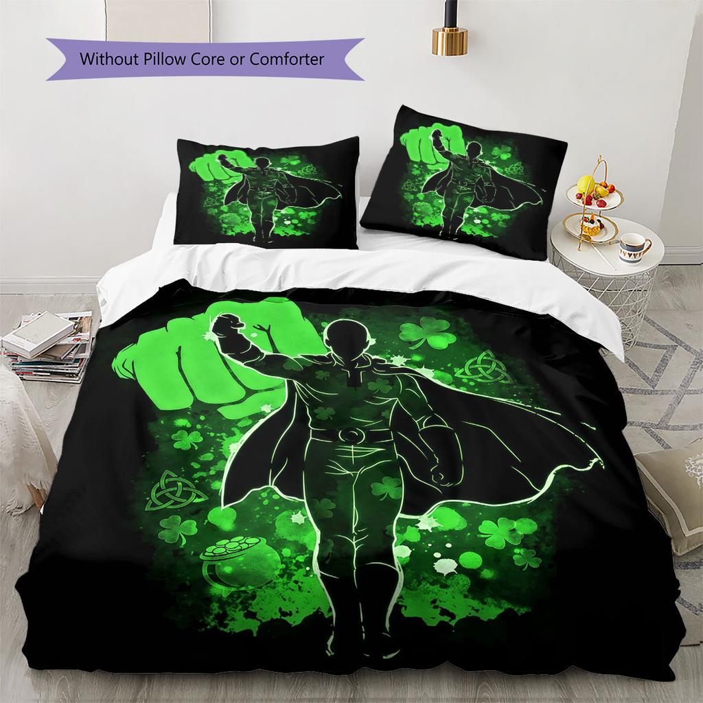 One-Punch Pattern Bedding Quilt Set Quilt Cover Pillowcase Home Decoration Birthday Gift (1 * Duvet Cover + 2 * Pillowcase, Without Core)