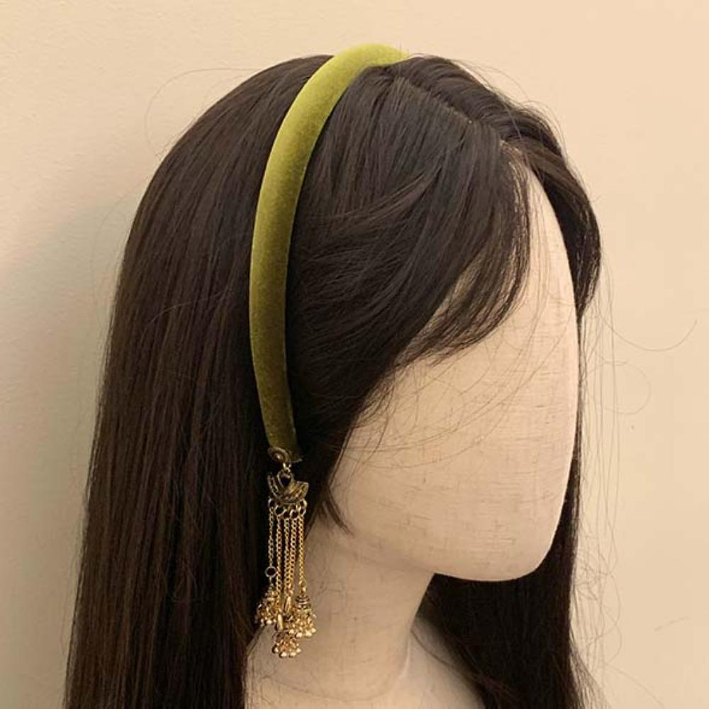 Flocking Vintage Hair Hoop Luxury Ethnic Style Headband Trendy Bell Tassel Hairband Holiday