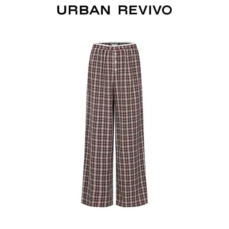 UR2026 Women's Casual Plaid Wide-Leg Pants