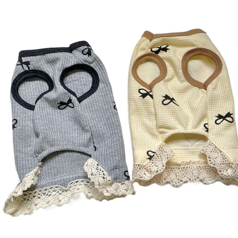 Pet Cat Vest Small To Large Cats - Soft Fleece Backless Top With Waffle Texture Lace Trim
