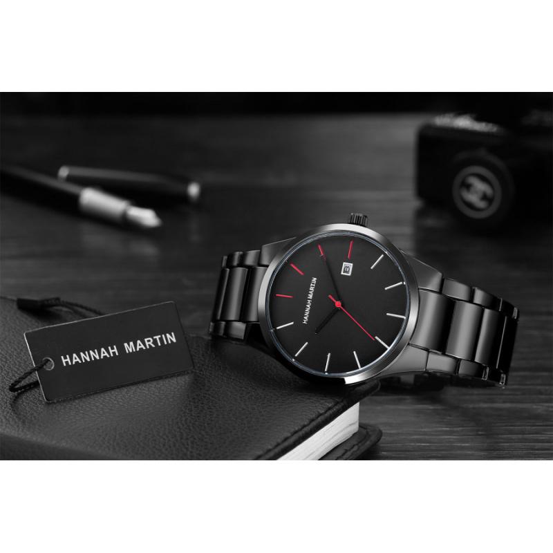 HannahMartin Men's Waterproof Watch fashion Silver Stainless Steel Belt Quartz Watch Large Dial