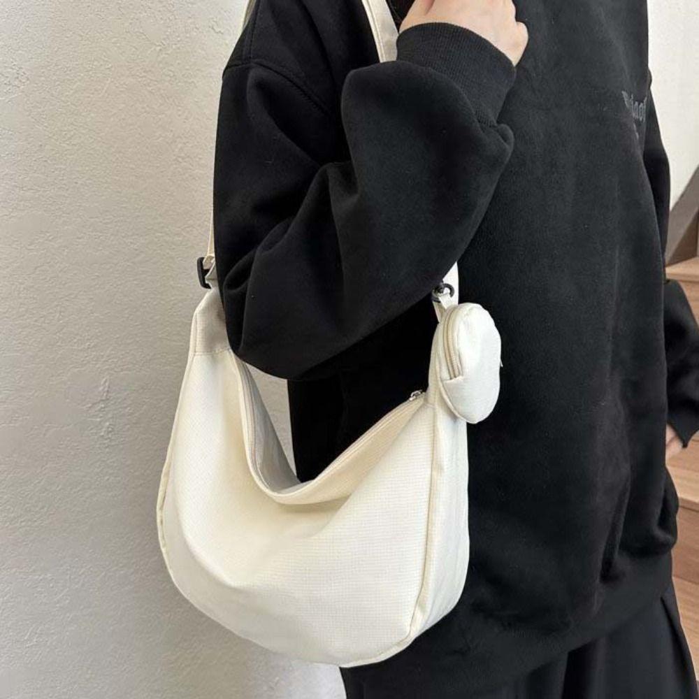 Geantă de umăr ușoară în stil coreean Culoare crem Geantă simplă tip gălușcă Femei