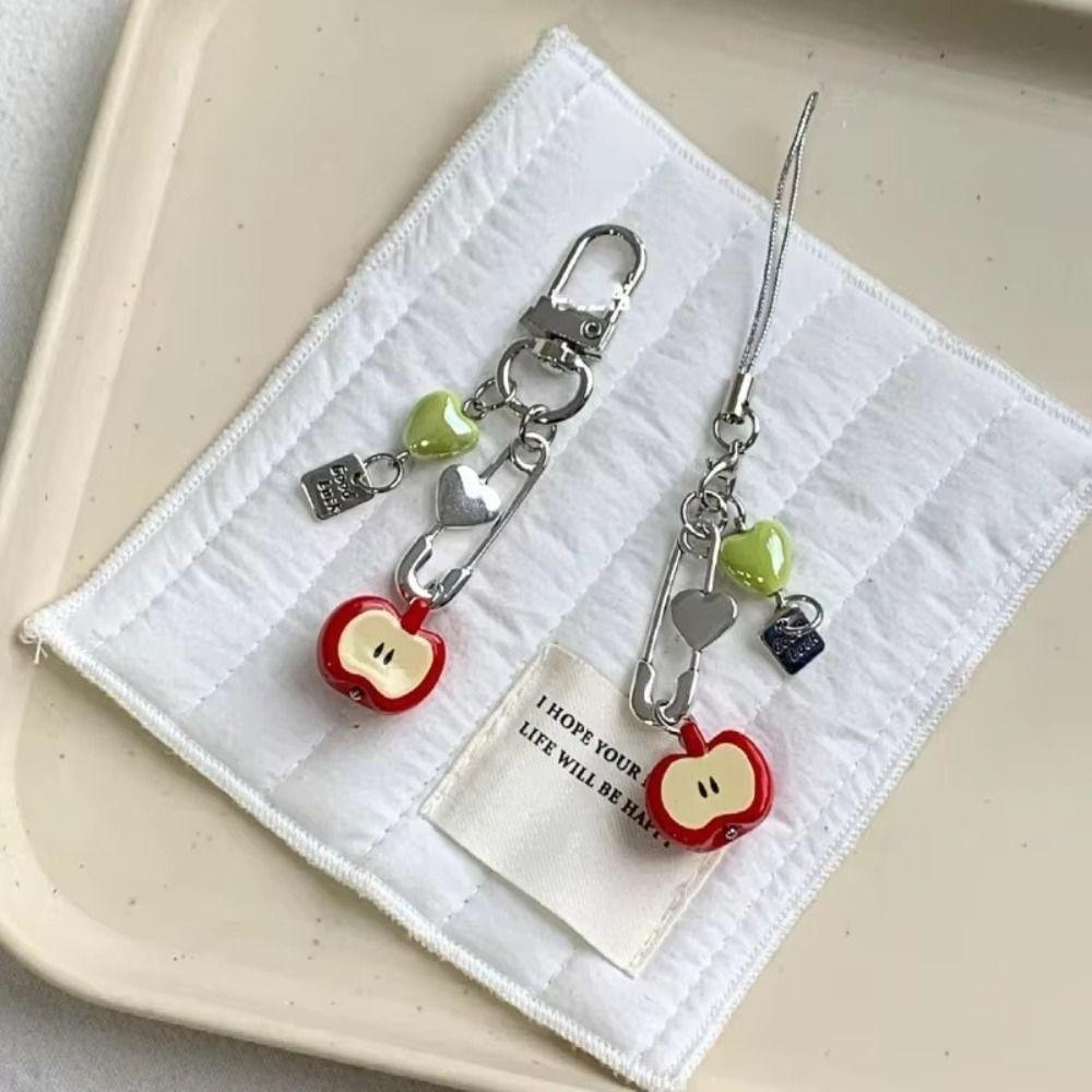 Crystal Beaded Elegant Phone Charm Stylish Keyring Red Green Phone Lanyard Cute 3D Y2K Cute Fruit Pendant Cellphone Strap