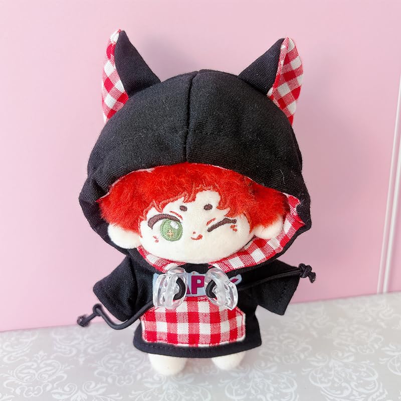 Gingham Check Cat Ear Hoodie for 10cm Plush Toys, Black [Used]