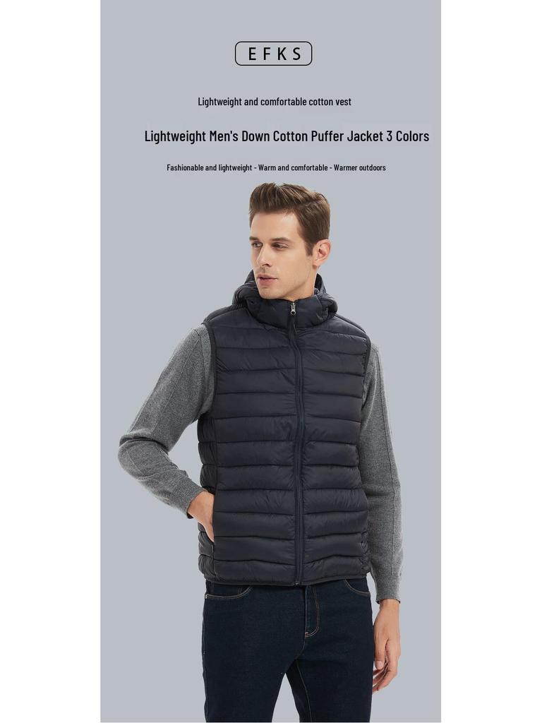 Men's Winter Hooded Down Cotton Vest Waistcoat