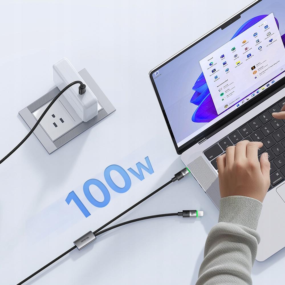 Mcdodo Usb-C 2In1 Fast Charging Cable For Iphone 14 Macbook Led 100W 2M