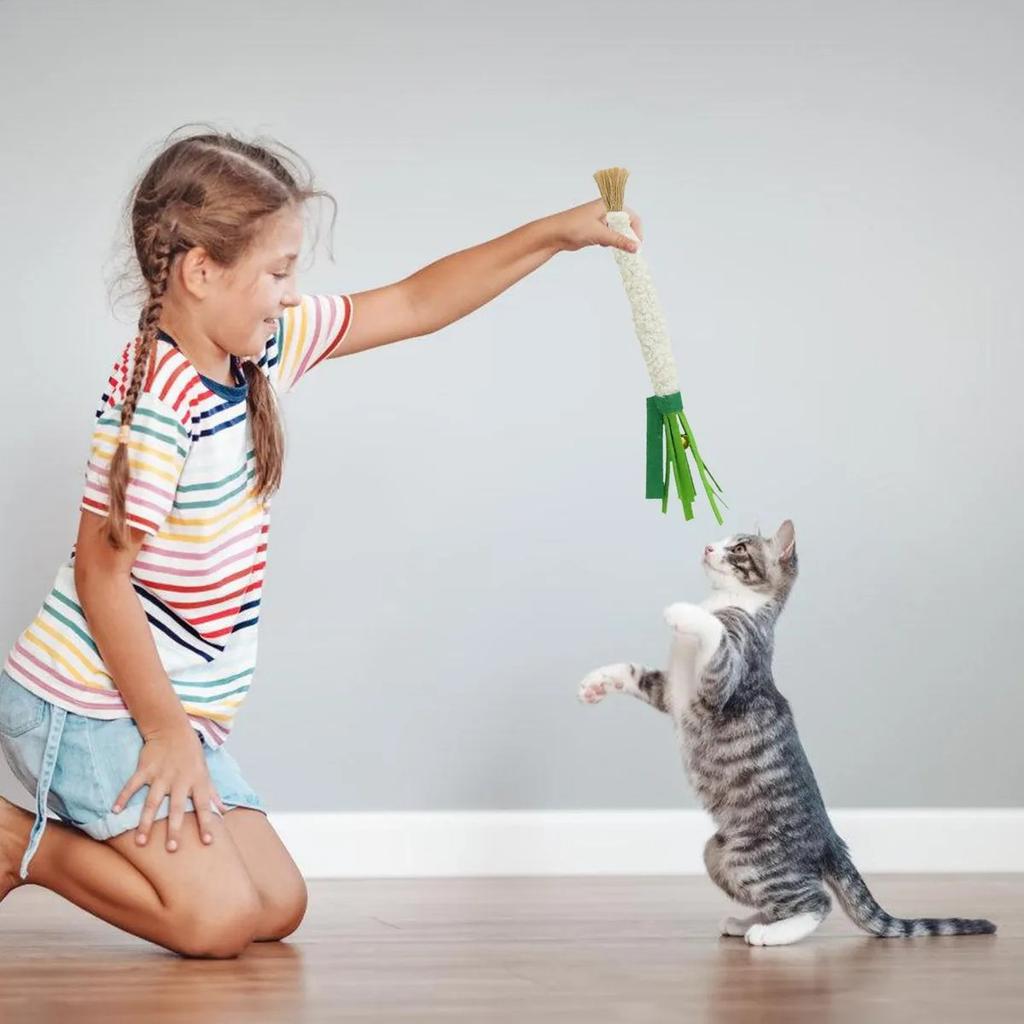 3pcs Simulated Scallion Shape Cat Toys with Natural Silver Vine Stick Pet Pet Chew Toys Cat Teething Products Cat Teasing Toy