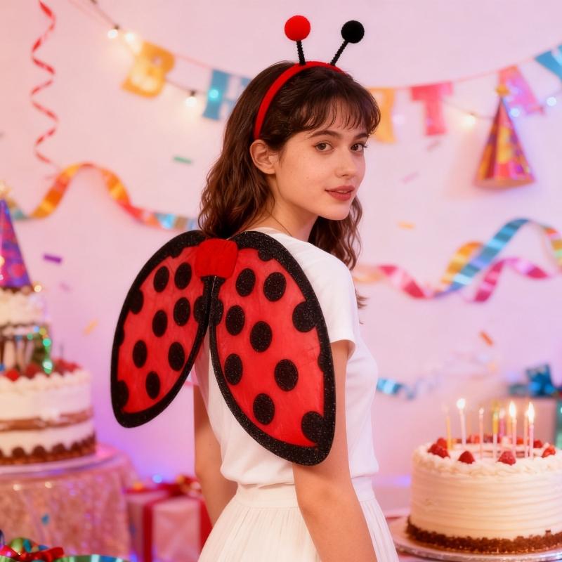 Ladybird Foldable Wing for Childrens Role Play Costume Soft Fabric Design Comfortable Wear at Halloween Parties and Themed Event