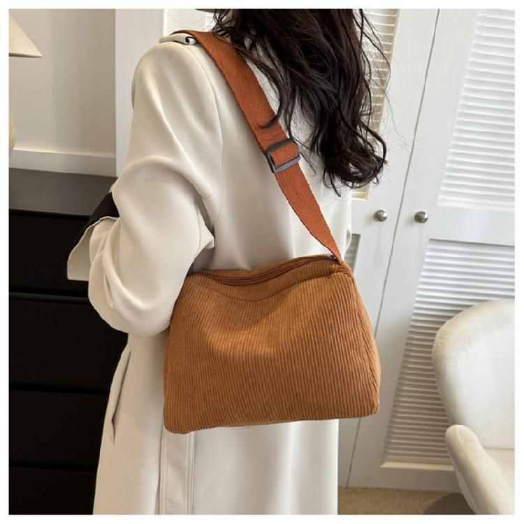 Contemporary Corduroy Sling Bag for Ladies Versatile Shoulder Bags with Zipper