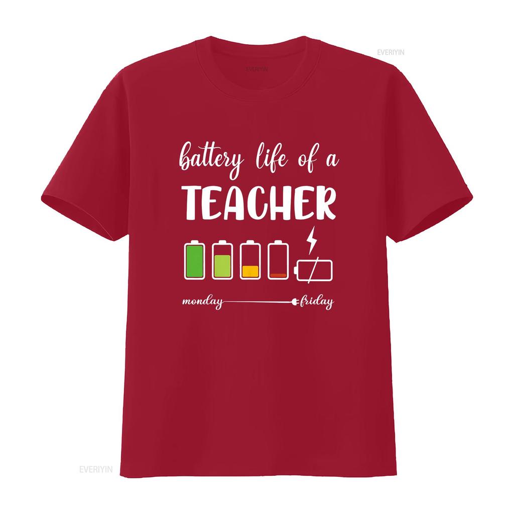 Funny Battery Life of a Teacher T Shirt vintage Washed Casual fashion Unisex designer clothes homme streetwear Versatile