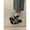 Retro niche beach flat-bottomed open-toed cool slippers for women's summer wear French casual black one-word slippers