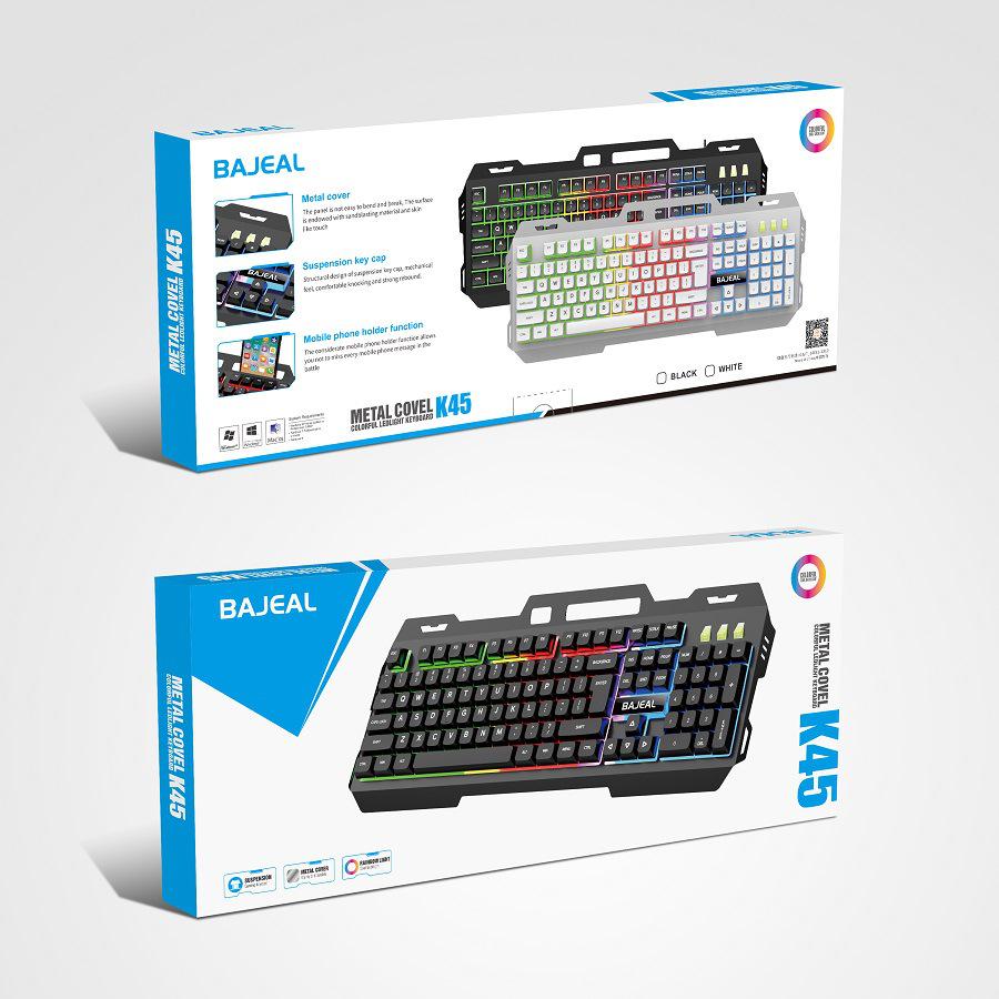 K45 Tastatură de gaming colorată, luminoasă, cu iluminare de fundal, cu taste plutitoare și senzație mecanică metalică.