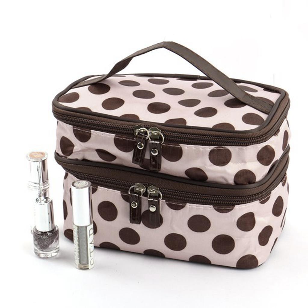 Reise-Kosmetiktasche, Make-up-Tasche, Organizer, doppellagig, Punktmuster, Kulturbeutel, Tasche mit Spiegel für Damen