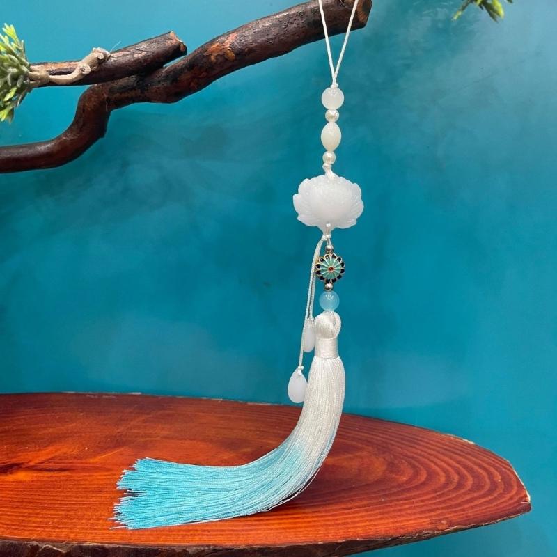 Vintage Chinese Hanfu Pendant Traditional Tassels Pendants Imitation Lotuses Jade Fashionable Jewelry for Celebrations