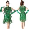 Latin Dance Performance Dress Sequins Tassel Gloves Skirt Rumba Salsa Tango Square Dance Performance Dress Competition