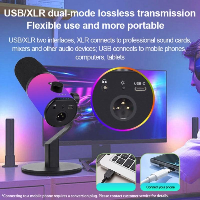 Clear USB Condenser Microphone With Color Light Effects Noise Cancellation For Streaming Podcasts PC Recording