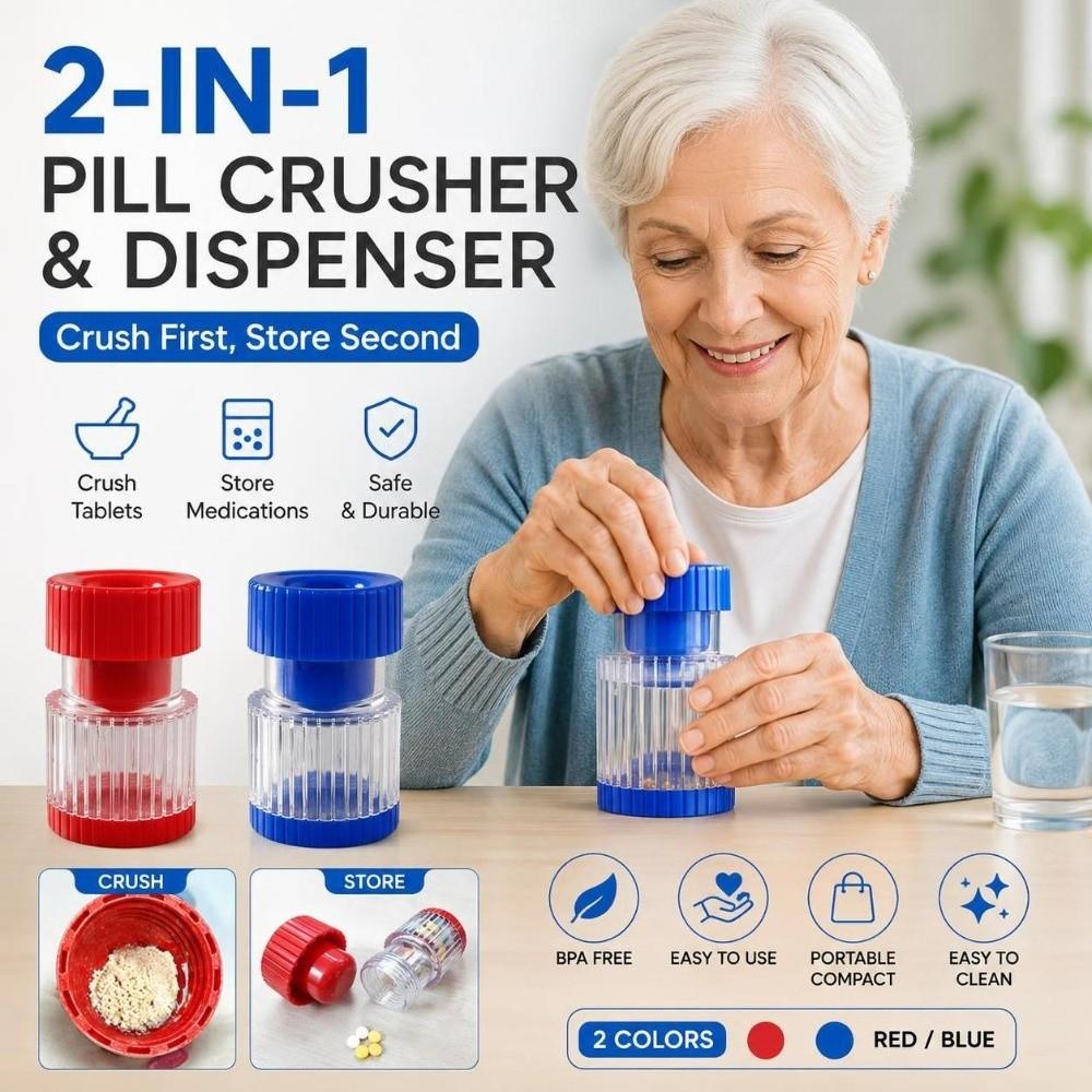 2 In 1 Pill Crusher Grinder ABS Compact Size Medicine Pill Grinder Dustproof Portable Pill Storage Box for Home Travel Daily Use