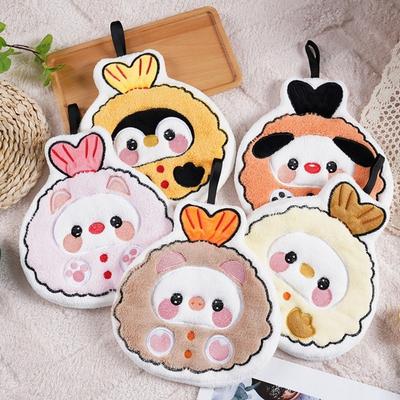 Cartoon Animals Hand Towel Coral Fleece Soft Toilet Handkerchief Hanging Style Strong Water Absorption Bathroom Kerchief Kitchen