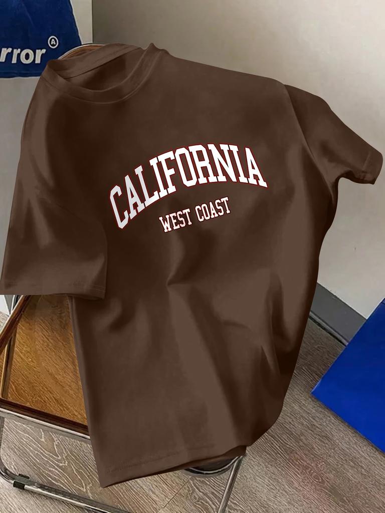 California Graphic Print Men's Creative Top, Casual Short Sleeve Crew Neck T-shirt, Men's Clothing