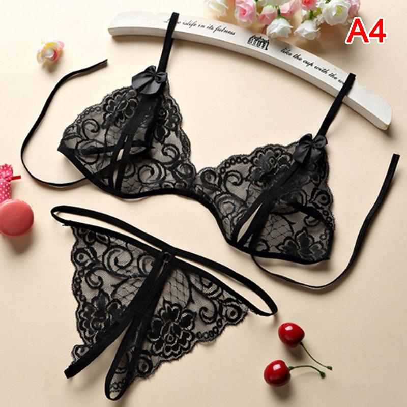 Women Sexy Lingerie Lace Bra Set Ruffle Transparent Underwear