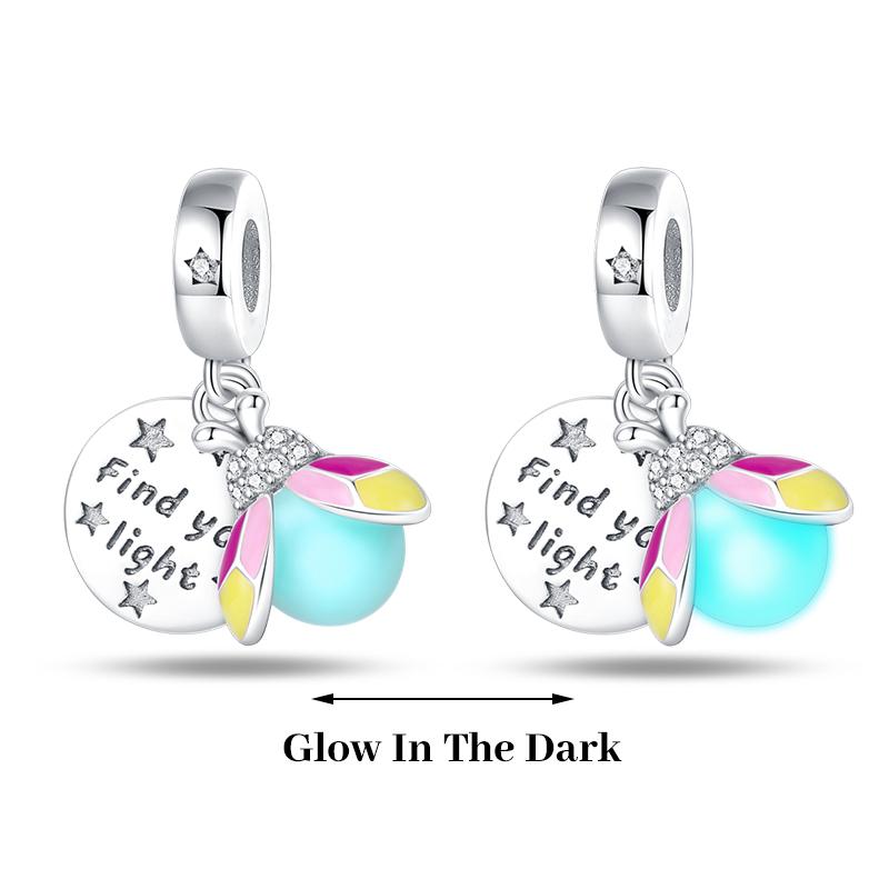 925 Silver Plated Fireflies Butterfly Stars Luminous Charms Beads Fit 3mm 925 Original Bracelets DIY Jewelry Gift