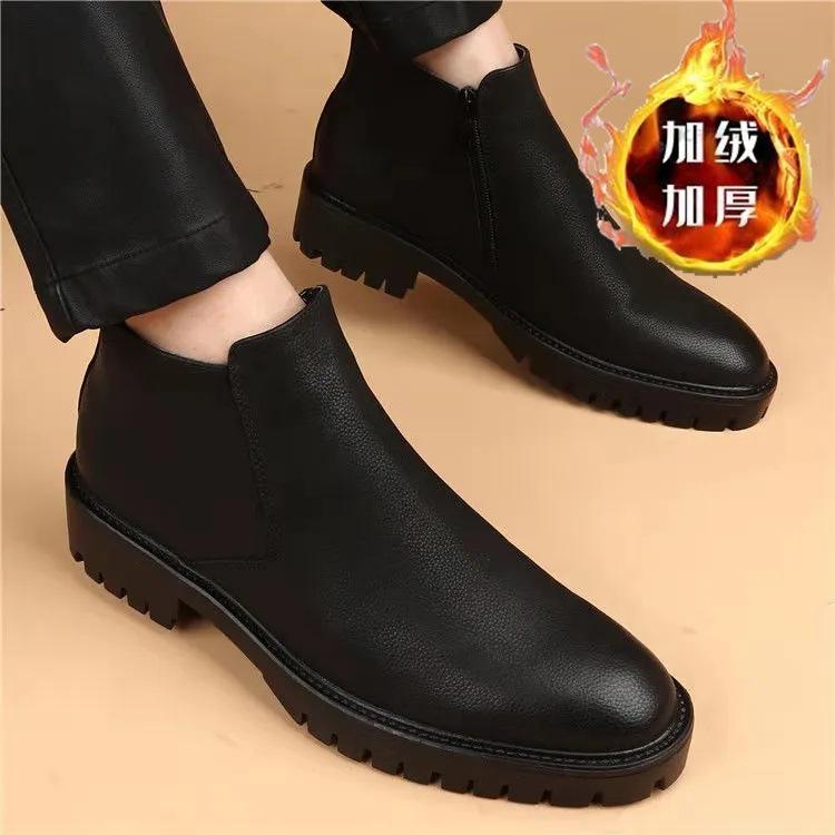 

Martin boots men s high-top pointed zipper thick-soled youth versatile zipper men s boots British one-pedal casual short boots 44