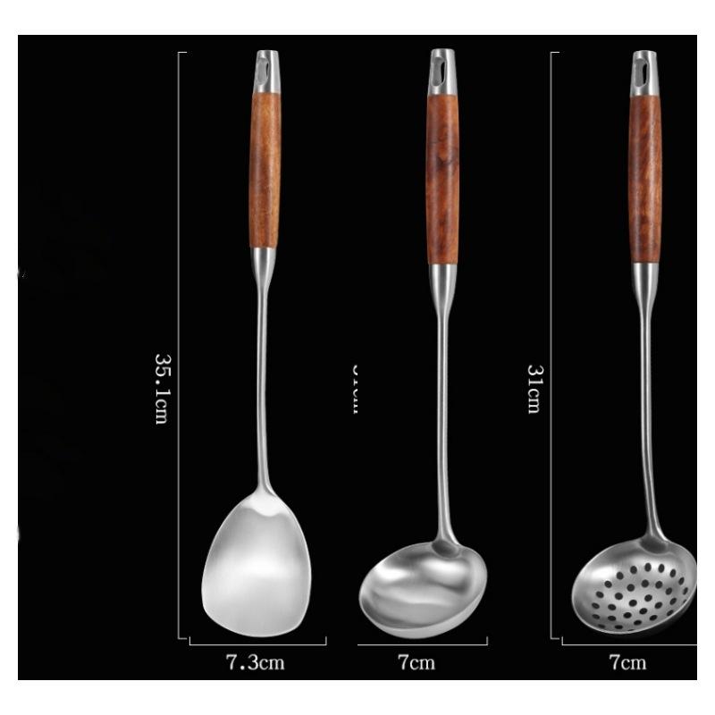 Mini Szpatułka Łyżka ze Stali Nierdzewnej z Rękojeścią z Drewna Różanego – Antypoślizgowe Przybory Kuchenne