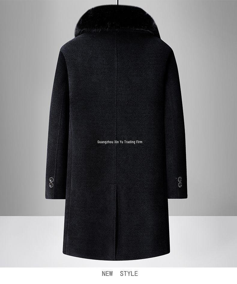 Men's Winter Plush Wool Coat, Warm Long Chenille Jacket for Middle-Aged and Elderly