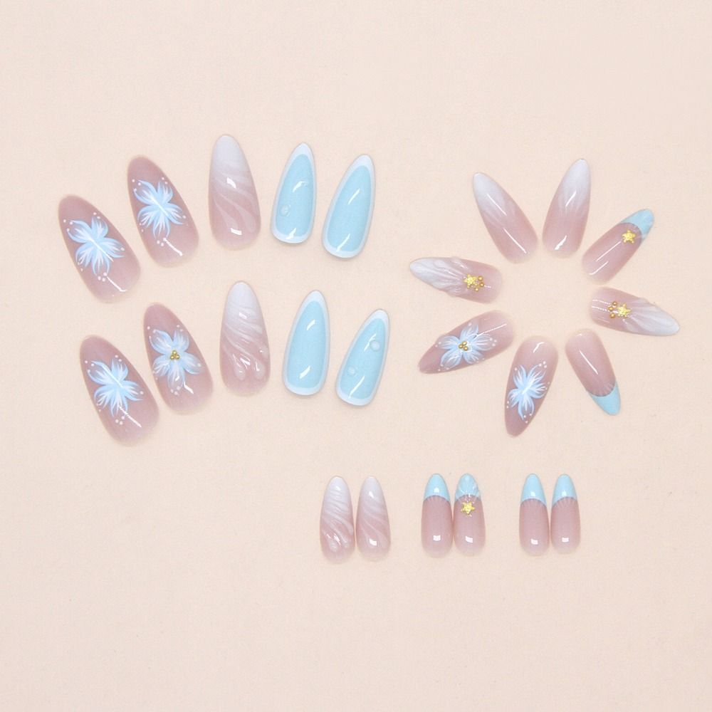 24pcs Flower Starburst False Nails French Nail Tips Manicure Press On Nails  DIY