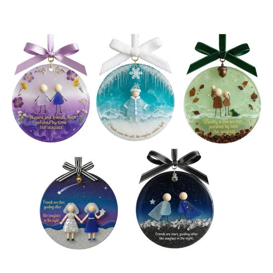 Sea Glass Friendship Ornament Round Handmade Sea Glass Christmas Tree Ornament with Heartwarming Message Friendship Gifts for Best Friends