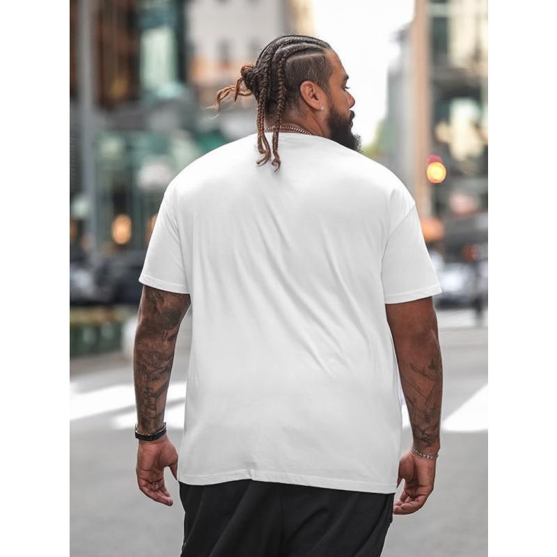 European Size Keep It Simple Men's Plus Size Short Sleeve T-Shirt - Oversized Loose Fit Casual Summer Top with Bold Letter Print, Round Neck Versatile