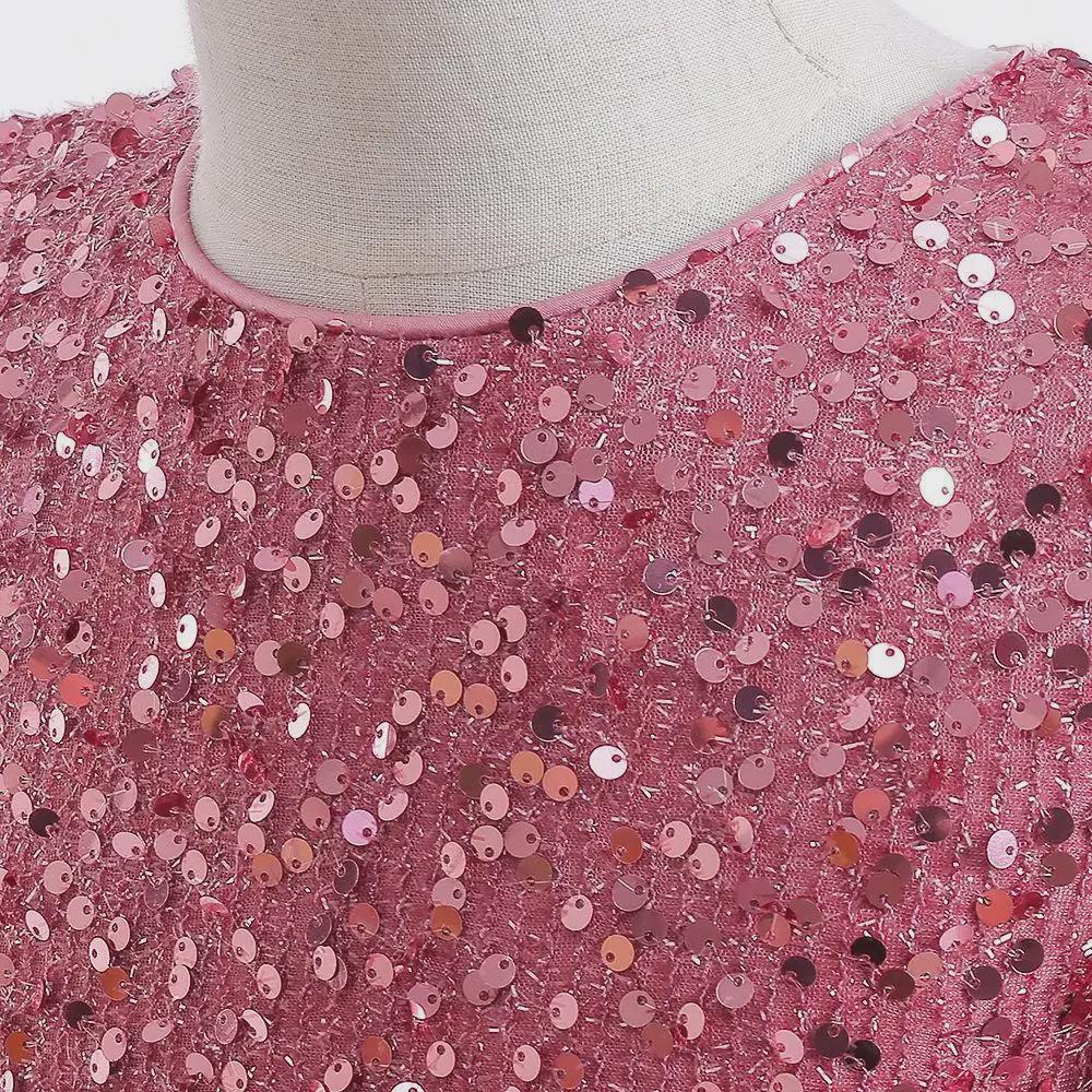 2024 Girls' Sequin Long Sleeve Evening Dress for Catwalk and Events