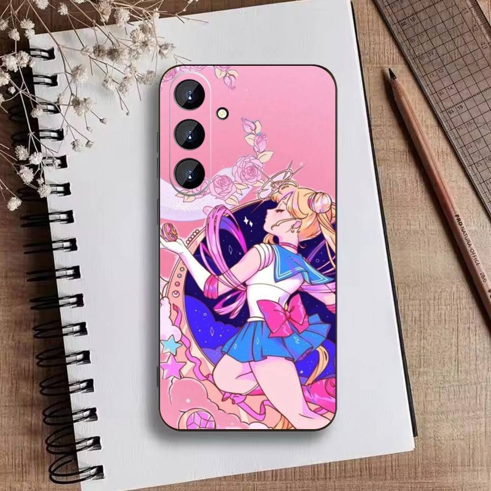 Cartoon S-Sailor M-Moon Phone Case For Samsung Galaxy A73,A21s,A22,A31,A52,A53,A71,A41Soft Black Shell
