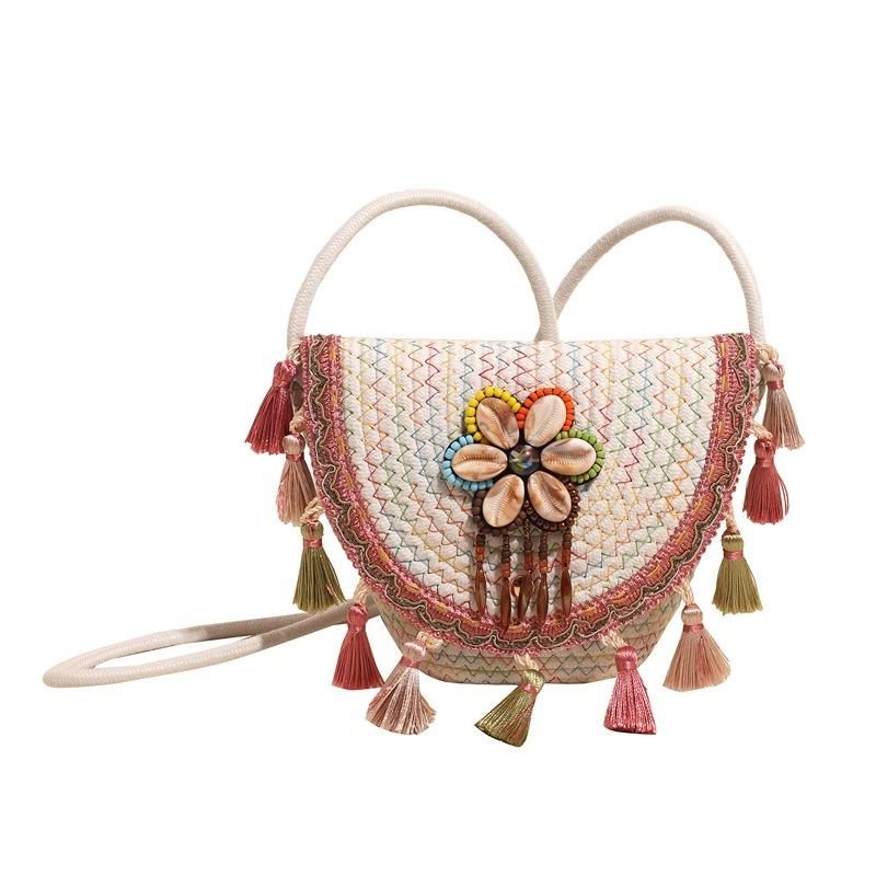 Summer vacation handwoven bag new fashion fringed beach shoulder messenger bag women's bucket bag