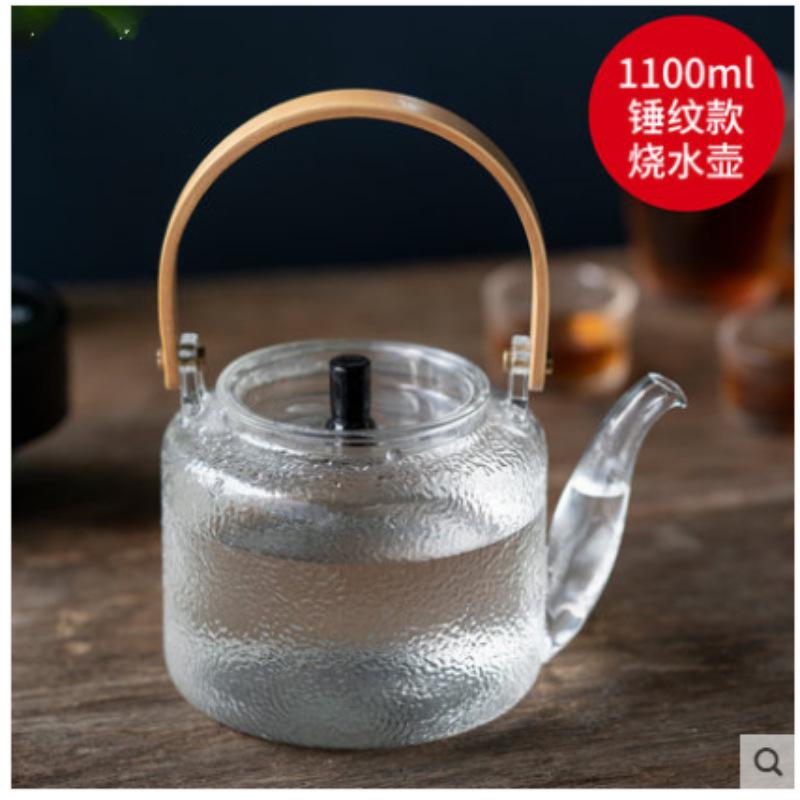 High Temperature Resistant Hand Crafted Hammer Textured Glass Teapot with A Handle Steaming Boiling Dual Purpose Tea Making Pot