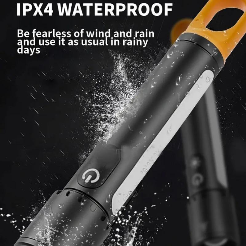 3500MAH USB Rechargeable LED Flashlight Powerful Zoom Camping Lantren 9 Modes Type-C Charging Aluminum Alloy Torch Tactical Outdoor Light with Hooks